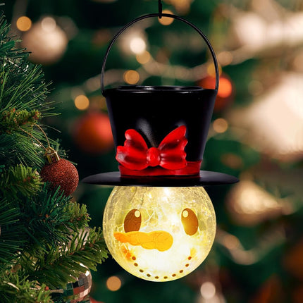 Starsoul Snowman Solar Lanterns, Christmas Outdoor Hanging Lantern Waterproof Decorative Snowman Lamps Decor for Garden, Patio, Yard, Porch, Xmas Holiday Party Decor (Red Bow )