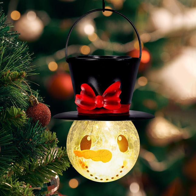 Starsoul Snowman Solar Lanterns, Christmas Outdoor Hanging Lantern Waterproof Decorative Snowman Lamps Decor for Garden, Patio, Yard, Porch, Xmas Holiday Party Decor (Red Bow )