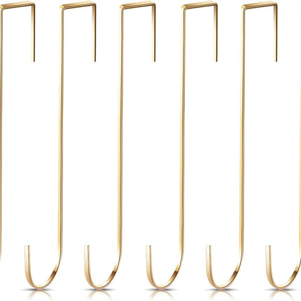 15 Inch Wreath Hanger Hooks Over Door Metal Hooks Practical Clothes Towel Hanger Hooks for Christmas Front Door Decorations (Champagne,6 Pieces)
