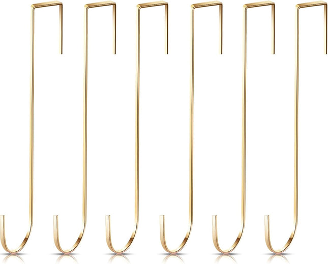 15 Inch Wreath Hanger Hooks Over Door Metal Hooks Practical Clothes Towel Hanger Hooks for Christmas Front Door Decorations (Champagne,6 Pieces)