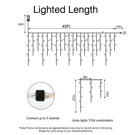 Brightown Icicle Lights Outdoor, 40 FT 432 LED 8 Modes Icicle Christmas Lights with 81 Drops, Icicle String Lights with Remote &Timer, Waterproof Fairy Lights for Indoor Tree House Decor, Warm White