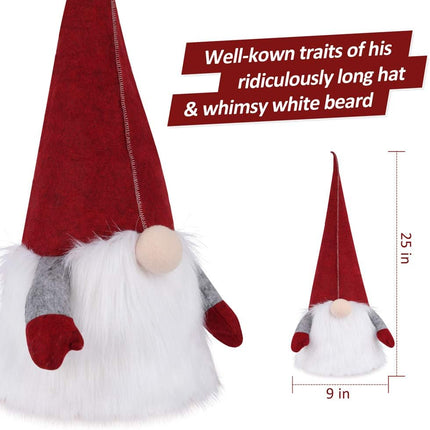 D-FantiX Gnome Christmas Tree Topper, 25 Inch Large Red Hat Swedish Tomte Gnome Christmas Ornaments Santa Gnomes Plush Scandinavian Christmas Decorations Holiday Home Décor