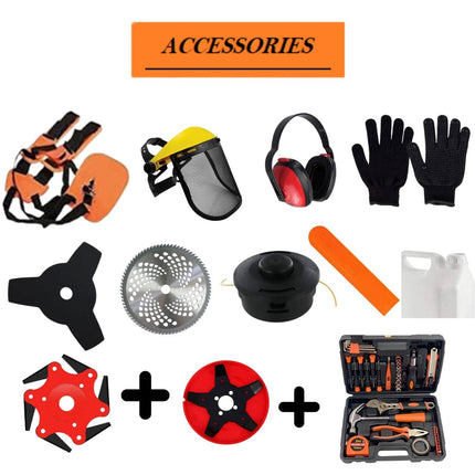 Brushcutter Kit - 63cc 2-Stroke 6 in 1 Professional Gas-Powered Brush Cutter - Gardening Tools - Lawn Mowers, Tree Trimmer, Lawn Car, Weed Eater, Gas Hedge Trimmer, Lawn Edger, Edger, Lawn Aerator
