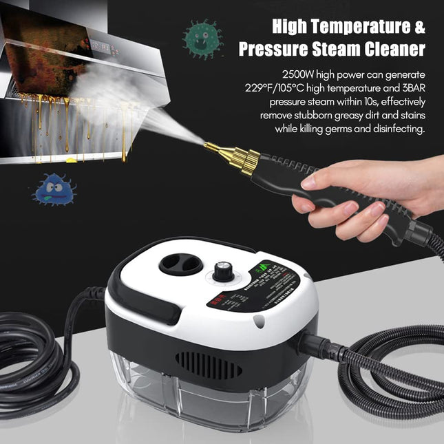 2500W Portable Handheld Steam Cleaner, High Temperature Pressurized Steam Cleaning Machine With Brush Heads For Kitchen Furniture Bathroom Car, Us Plug 110V