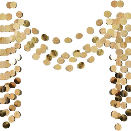 6 Pcs Glitter Champagne Gold Paper Circle Dots Garland Party Hanging Bunting Birthday Party Decorations Engagement Party Bridal Shower Wedding Baby Shower Christmas Supplies Photo Backdrop (52 Feet)