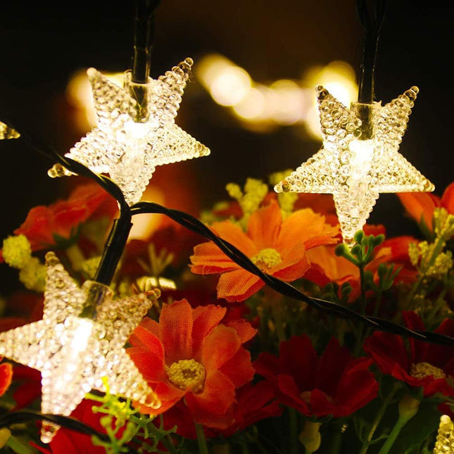 Solar Star Twinkle String Lights, 23FT 50LED 8 Modes Solar Powered Fairy Decorative Light Waterproof Lights for Gardens, Lawn Patio, Indoor Decoration, Xmas, Wedding, Holiday (Warm White)