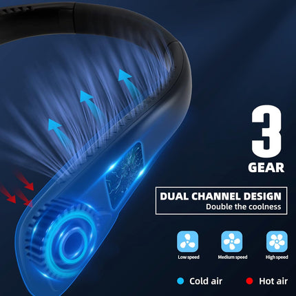 6000Mah Portable Neck Fan Rechargeable, Bladeless Operated Wearable Personal Fan With 3 Speeds, 360°Cooling Leafless Hanging Neck