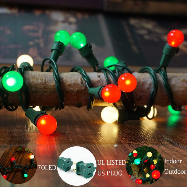 BOHON Christmas Lights Indoor 19FT 70 LED Outdoor String Lights with Pearlized Glass Bulbs Globe String Lights Multi Color for Holiday Party Halloween Tree Decor