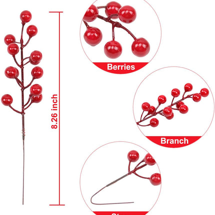 30 Pack Artificial Red Berry Stems, 8.2 Inch Christmas Berry Picks Holly Berries Branches for Christmas Tree Decorations DIY Crafts Wreath Decor