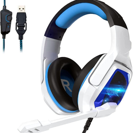 New Updated Wired Over-Ear Headphones - USB 7.1 Gaming Headset with Microphone, Stereo Surround Sound, Noise Isolating, Bass, LED Lights for PC Computer Mac