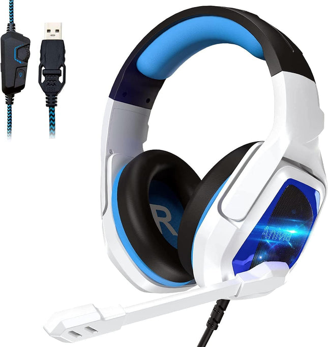 New Updated Wired Over-Ear Headphones - USB 7.1 Gaming Headset with Microphone, Stereo Surround Sound, Noise Isolating, Bass, LED Lights for PC Computer Mac