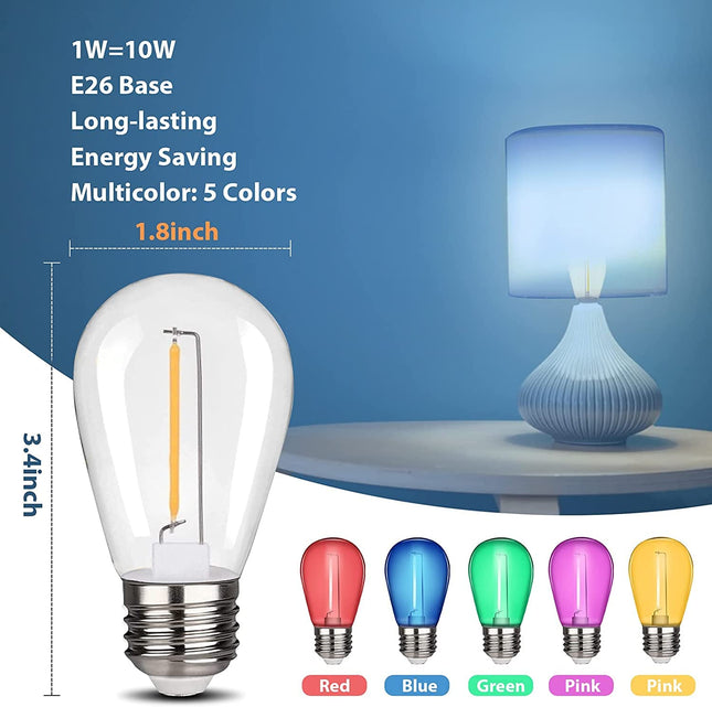 30-Pack LED Colored S14 Replacement String Light Bulbs E26 Base for Halloween Christmas Party Bar Festival Decor (Multi-Colored)