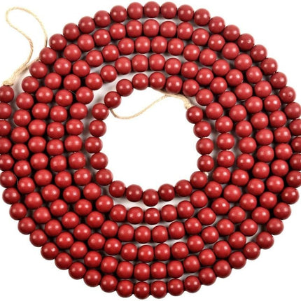 REOVE Christmas Wooden Bead Garland Bright Red Wood Bead Garland Christmas Tree Holiday Decoration (Dark Red, 9 feet)