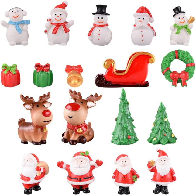 UPKOCH 18PCS Christmas Miniature Figurines, Resin Santa Snowman Ornaments, Xmas Tree Decorations, Mixed Style for Home Party, Fish Tank, Cake Toppers, Assorted Color
