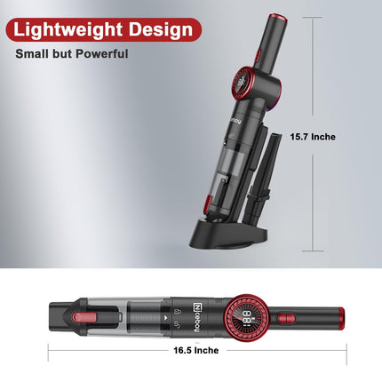Nicebay Cordless Handheld Vacuum Cleaner, 15Kpa Strong Suction Portable Hand Vacuum Cleaner, Led Display Car Vacuum Cleaner, Fast Charging Dock, Rechargeable Handheld Vacuum Black & Red