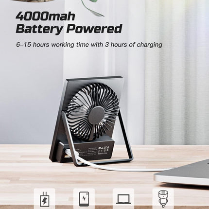 Otlonpe Desk Fan Battery Operated, 4000Mah Portable Fan Rechargeable Personal Fan Small Table Fan With 180° Tilt Power Bank