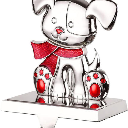 Christmas Dog Stocking Holders for Mantle,Silver Dog Stocking Hangers for Fireplace,Mantle Clip Holder Hanger for Stocking/Garland,Dog Xmas Hooks for Stocking ( Dog)
