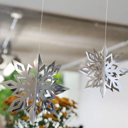 24Pcs Snowflake Christmas Hanging Party Decor Supplies,12 PCS 3D Silver Snowflakes & 12PCS 3D White Paper Snowflakes Hanging Garland for Christmas Winter Holiday Year Wonderland Party Decoration