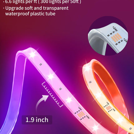 200FT 1200 Lights Outdoor LED Strip Lights Waterproof, 24v RGB Outdoor Lights Bluetooth App Remote Music Sync, Rope Lights, Christmas Lights Decor