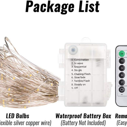 ANJAYLIA 2 Pack 33ft 100 LED Fairy Lights Battery Operated, Waterproof Twinkle String Lights, Copper Wire Dimmable Firefly Lights with Remote Control Timer, Warm White