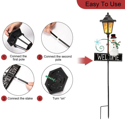 Christmas Snowman Pathway Lights Outdoor Decoration - 2 Pack Waterproof Flickering Flames Solar Garden Stake Lights, 12 Bright LED Solar Pathway Lights for Patio Yard Lawn Driveway Christmas Decor