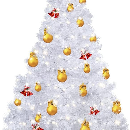 Christmas Decorations, Uten Christmas Tree 6FT, Artificial Christmas Tree with 300 Warm White, Solid Metal Foldable Stand & 600 Branches, Easy Assembly for Home