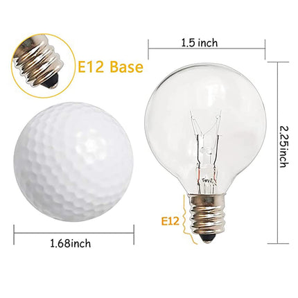 G40 Replacement Light Bulbs, 120V 5W Clear Globe Bulb, E12 C7 Candelabra Base, 1.5 Inch Glass Incandescent Bulbs for Indoor Outdoor Patio String Lights, Warm White -25 Pack