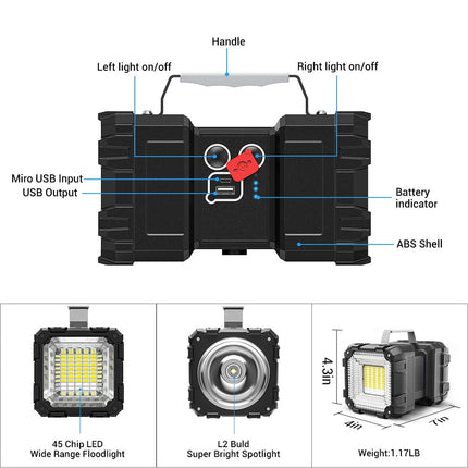 Bright Rechargeable Flashlight,JODK Portable Handheld Spotlight Searchlight 10000mAh 1200LM with 3+4 LED Lights Modes, High Lumen Waterproof Flashlight Portable with USB Output Power Bank for Outdoor