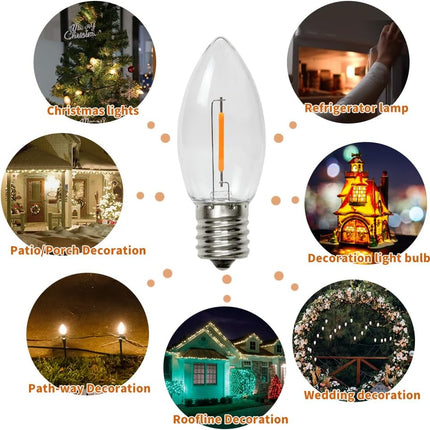 50PACK C9 LED Christmas Light Bulb ，C9 LED Replacement Bulb for Christmas String Lights, E17 Intermediate Base, 2200K Warm White, Commercial Grade Holiday Clear ‎Plastic Bulbs Dimmable Shatterproof