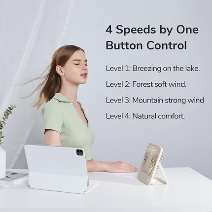 Jisulife Desk Fan Battery Operated Small Fan，180° Foldable Portable Fan, 4 Speeds Adjustable Ultra Quiet For Home Office Travel