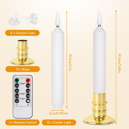 Verdenu Christmas Window Candles, 12 PCS Battery Operated Flameless Window Candles with Remote & Timer, 3D Flickering LED Window Lights Flickering Taper Candle for Christmas Wedding Party Decorations