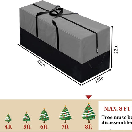 Christmas Tree Storage Bag, Fits Up 8 Ft Tall Artificial Trees-Heavy Duty Holiday Storage Box with Durable Reinforced Handles & Zipper & Transparent Pocket- 600D Oxford Tree Storage Container, Gray