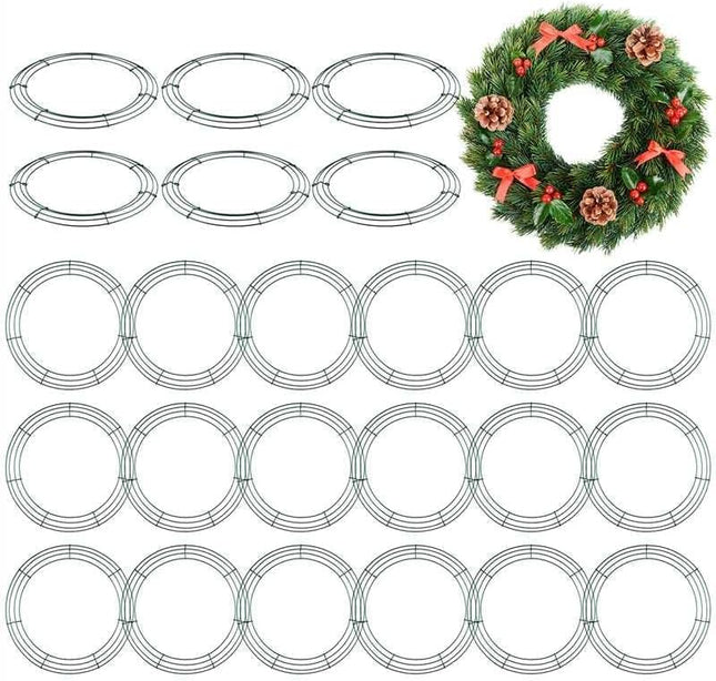Aodaer 24 Pack 14 Inch Wire Wreath Frame Christmas Dark Green Wire Wreath Ring Round Metal DIY Floral Crafts Wire Wreath for Halloween Year Holiday Valentines Day Decorations