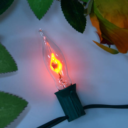 12.8Ft Christmas Decorations Flickering Flame String Lights with 12 Pack Clear C7 Flame E12 Light Bulbs(2 Spare), Great for Christmas Decorations Indoor Outdoor Home Patio Party Lights, Green Wire