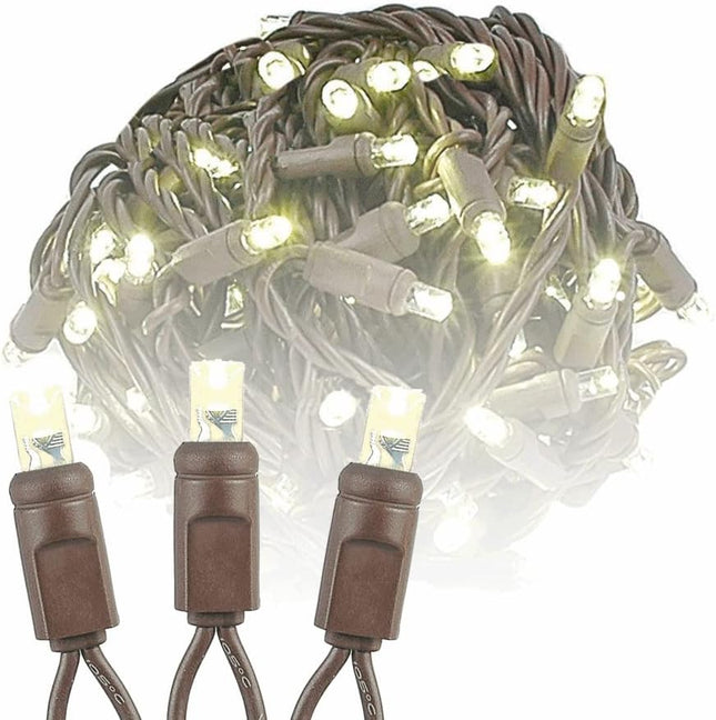 Novelty Lights Warm White LED Christmas String Lights - UL Listed Indoor/Outdoor Light Set w/ 100 Mini Bulbs for Christmas Tree, Patio, Wedding Decor, and More - (Brown Wire, 34' Long)