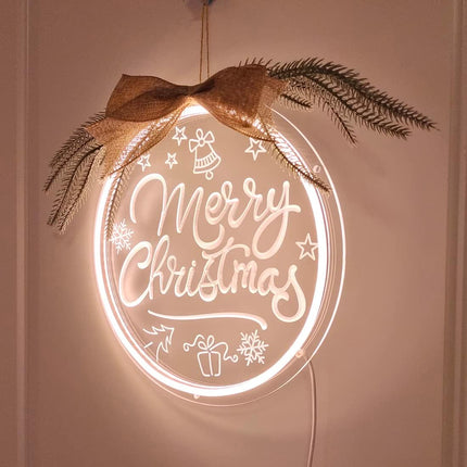Britrio Merry Christmas Neon Light Signs LED Neon Wall 3D Art Decoration for Holiday Party Bedroom Business Store Window Home Decor Hanging Ornament Xmas Indoor 5V USB Powered 12” Warm White
