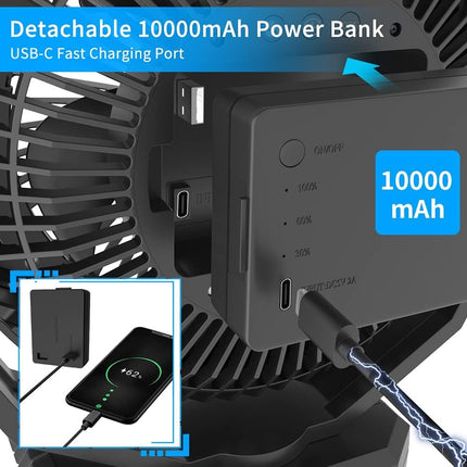 Golf Cart Fan10000Mah Portable Clip On Fan Rechargeable Battery Operated, 8 Inch Ventilador Portatil Recargable With Reinforcer