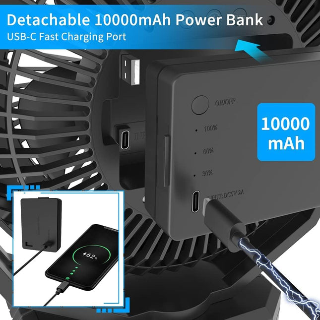 Golf Cart Fan10000Mah Portable Clip On Fan Rechargeable Battery Operated, 8 Inch Ventilador Portatil Recargable With Reinforcer