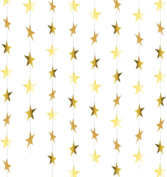 Bremorou Gold Star Garland, 104 Ft Gold Star Garland Banner Bright Star Hanging Bunting Banner Backdrop Reflective Sparkle Little Star Paper Hanging Decor for Birthday Engagement Wedding Party