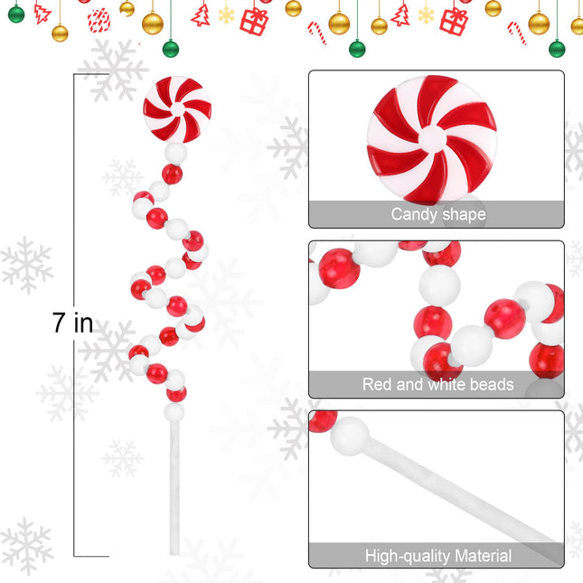 16 PCS Christmas Curly Pick Red White Christmas Ornament 11.7 Inch Candy Shape Christmas Tree Picks Christmas Tree Decorations for Xmas Tree Topper Xmas Party Supplies Home Vase Party Ornaments