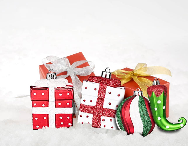 Christmas Ball Ornaments Set, Elf Boots Theme 70ct Classic Collection Splendor Red Green White Christmas Ball Ornaments, Shatterproof Xmas Balls for Christmas Tree Decoration