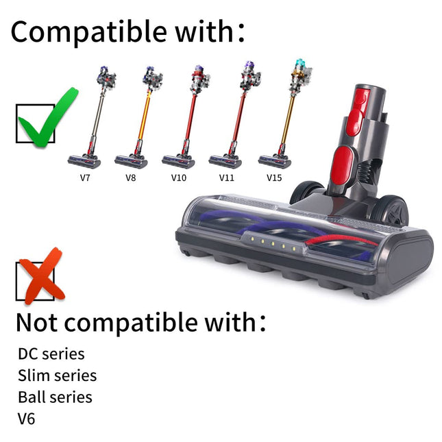 Hardwood Floor Attachment For Dyson V7 V8 V10 V11 V15 Sv10 Sv12 Sv14 Animal Absolute Vacuum Cleaners With Led Headlights, Bristle Roller Brush Head Parts
