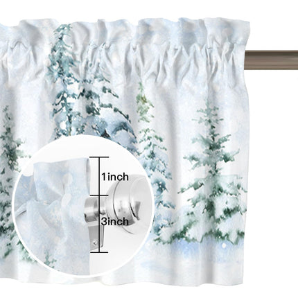 Christmas Valances for Windows Pine Tree Forest Christmas Kitchen Curtain Valances Rod Pocket Winter Snow Window Curtain Treatment Short Topper Curtains Seasonal Valance Christmas Decor, 42x12 Inch