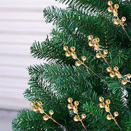 Fake Christmas Picks Artificial Glitter Golden Berry Stem Ornaments Decorative Sticks for Christmas Tree DIY Wreath Crafts Fireplace Holiday Home Decor (30, Golden)