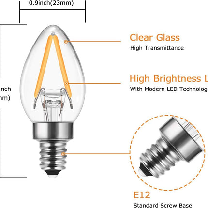 DORESshop C7 Mini Candelabra LED Bulb, LED Filament Night Bulb, Christmas Light Bulbs, 2W (20W Equivalent), E12 Candelabra Base, No Dimmable, Perfect for Holiday, Christmas, Home Decorative, 4Pack