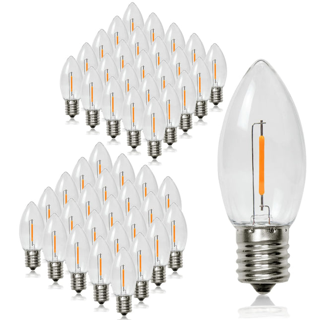 50 Pack C9 LED Replacement Christmas Light Bulbs, Warm White 2200K Waterproof Shatterproof Outdoor String Lights Vintage LED Filament Bulb, E17 Base, Commercial Grade Holiday Decoration Bulbs