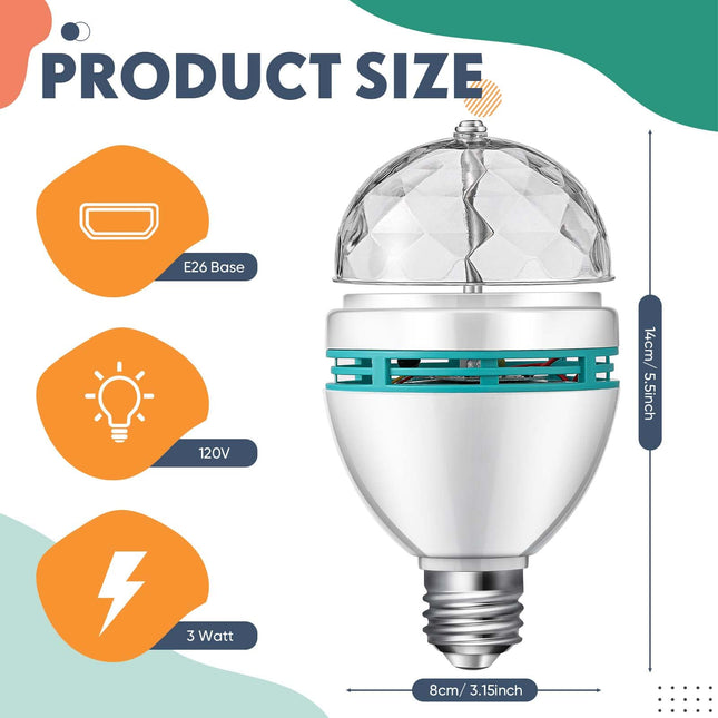 8 Pcs Disco Light Bulb Rotating E26/E27 Party Light Bulbs Rotating Colorful Bulb Changing LED Bulbs Strobe Light Bulb Multi Crystal Stage Lights Birthday Party Club Bar for Indoor Outdoor Photography