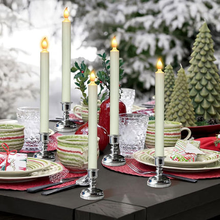 DRomance Flameless Window Candles with Remote and Timer, Battery Operated LED Taper Candles with Suction Cups Set of 6 Christmas Window Candles(Silver Holders)