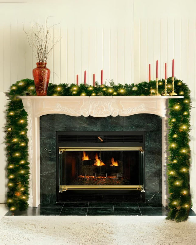 2Pcs 15.5 Ft Pre-lit Christmas Garland with 90 LED Lights - 8 Lighting Modes, Battery Operated, Waterproof, Outdoor/Indoor Pre-lit Greenery Garland for Fireplace Mantel, Kitchen, Christmas Tree