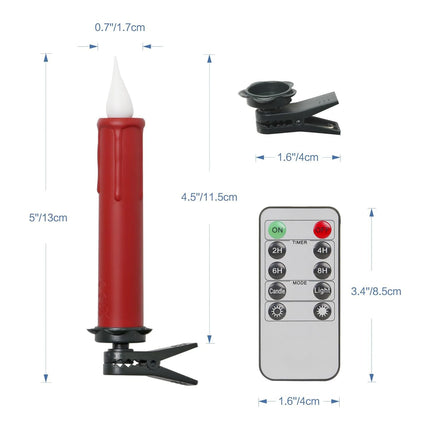 LED Taper Candles Pack of 10 Flameless 3D Flickering Taper Candles Battery Operated Taper Christmas Tree Candles Lights with Timer,Remote and Clips for Indoor and Outdoor Home Holiday Decorations